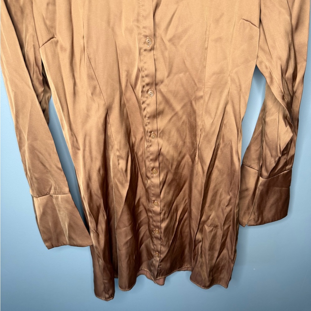Abercrombie & Fitch Satin Mini Shirt Dress - Copper - Picture 5 of 9